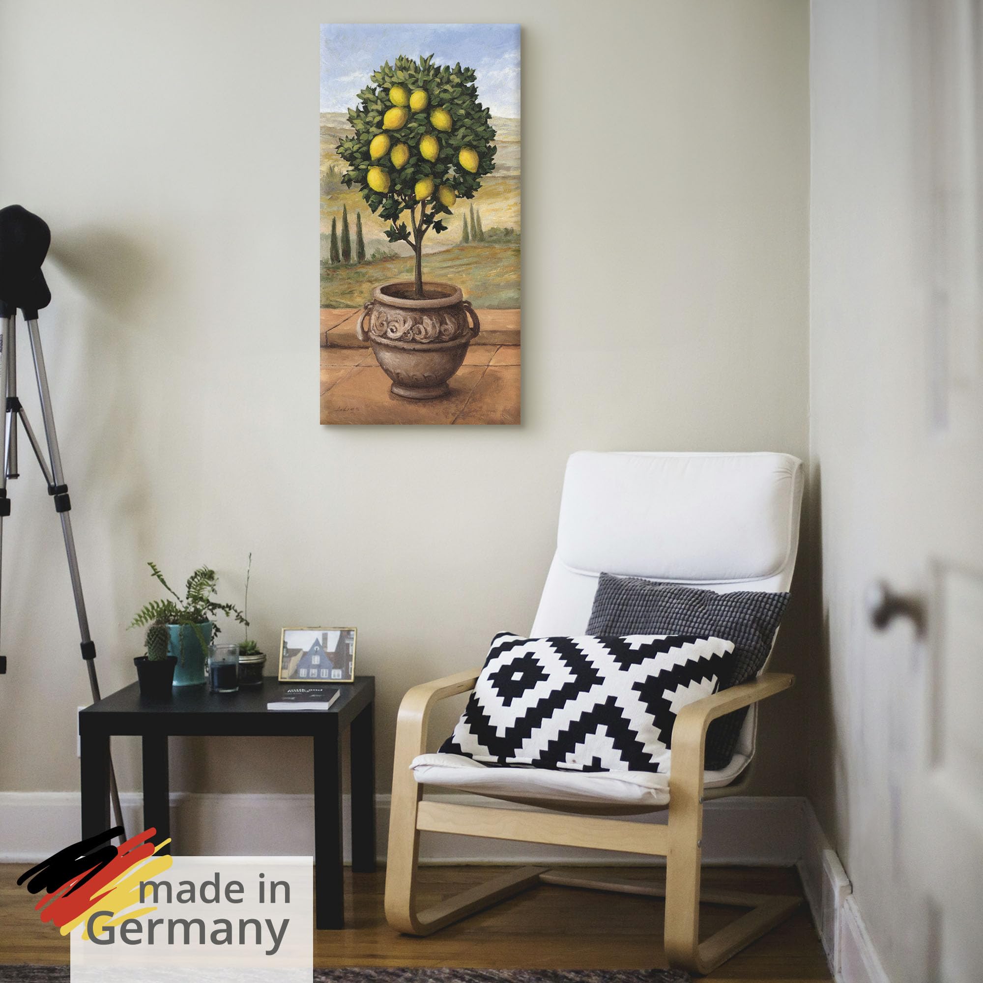 ARTLAND Wanddeko Leinwand Bilder Wandbild 50x100 cm Toskana Zitrone Baum Italien Landschaft Mediterran Botanik Terracotta T4MN