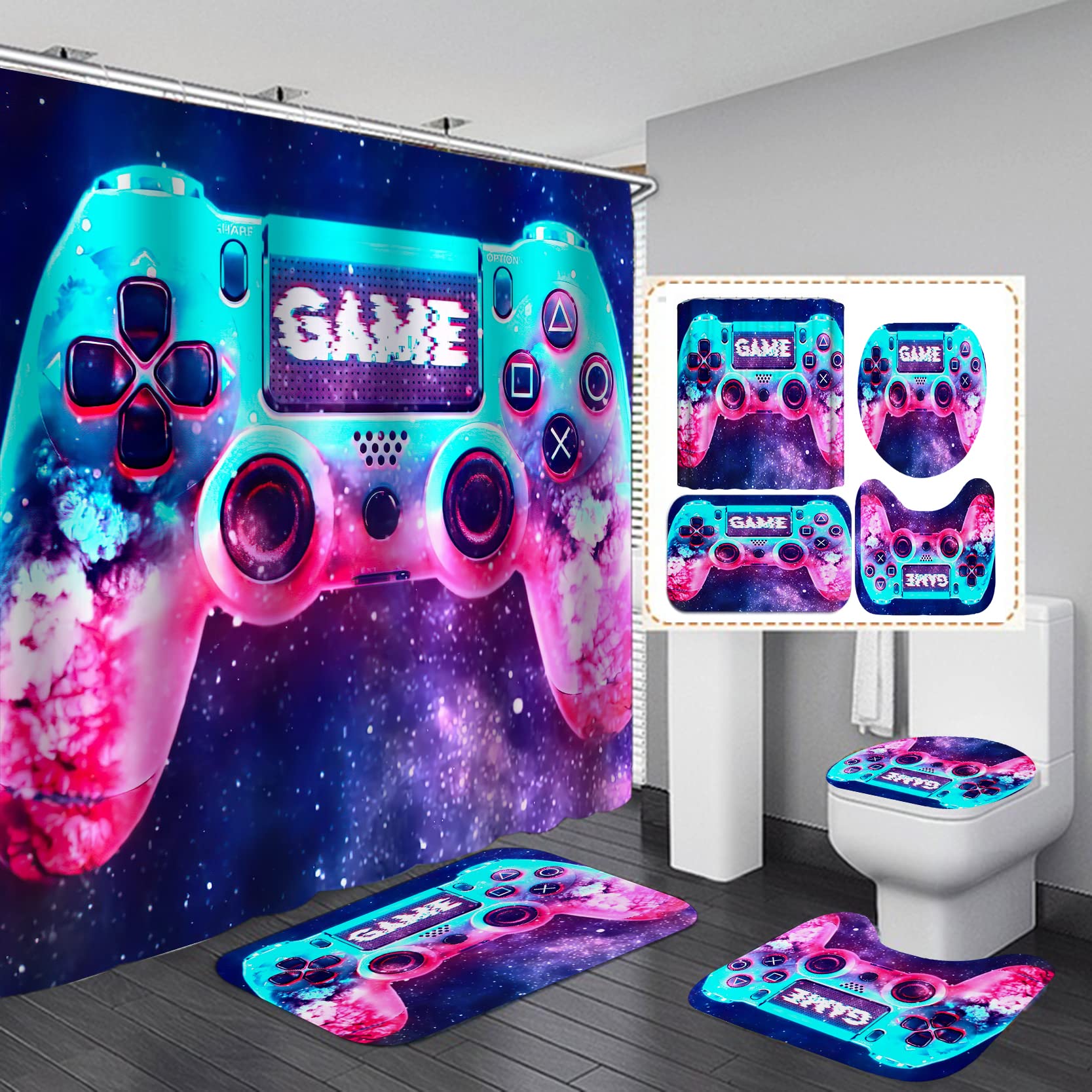 Amazon.com: CERYUEE Gamer Colorful Shower Curtain Set Teens Video Games  Bath Curtain Gamepad Controller Gaming Bathroom Decor 72x72 inch : Home &  Kitchen