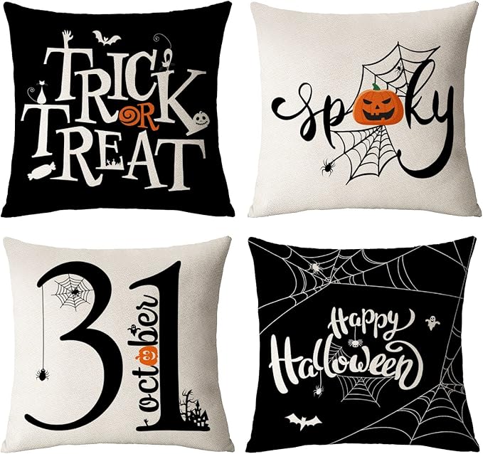 Halloween Pillow Covers 22x22 Set of 4 Trick or Treat Decorative Throw Pillows Cover