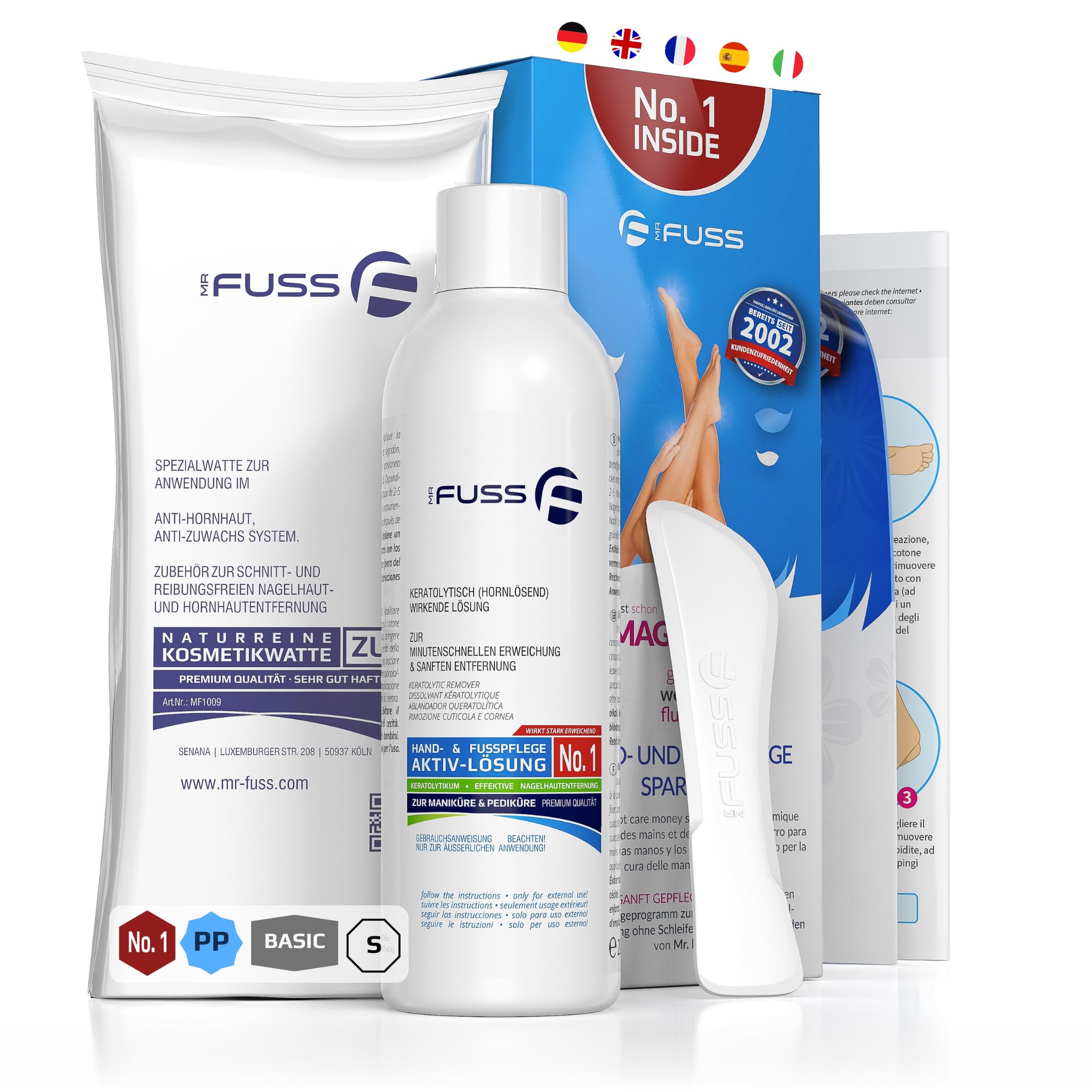 Mr. Fuss No. 1 Soluzione, Calli Piedi Rimozione, Plus Pack Basic Standard, Kit Callifugo Per Piedi, 3 Parti, Liquido Cheratolitico Extra Forte