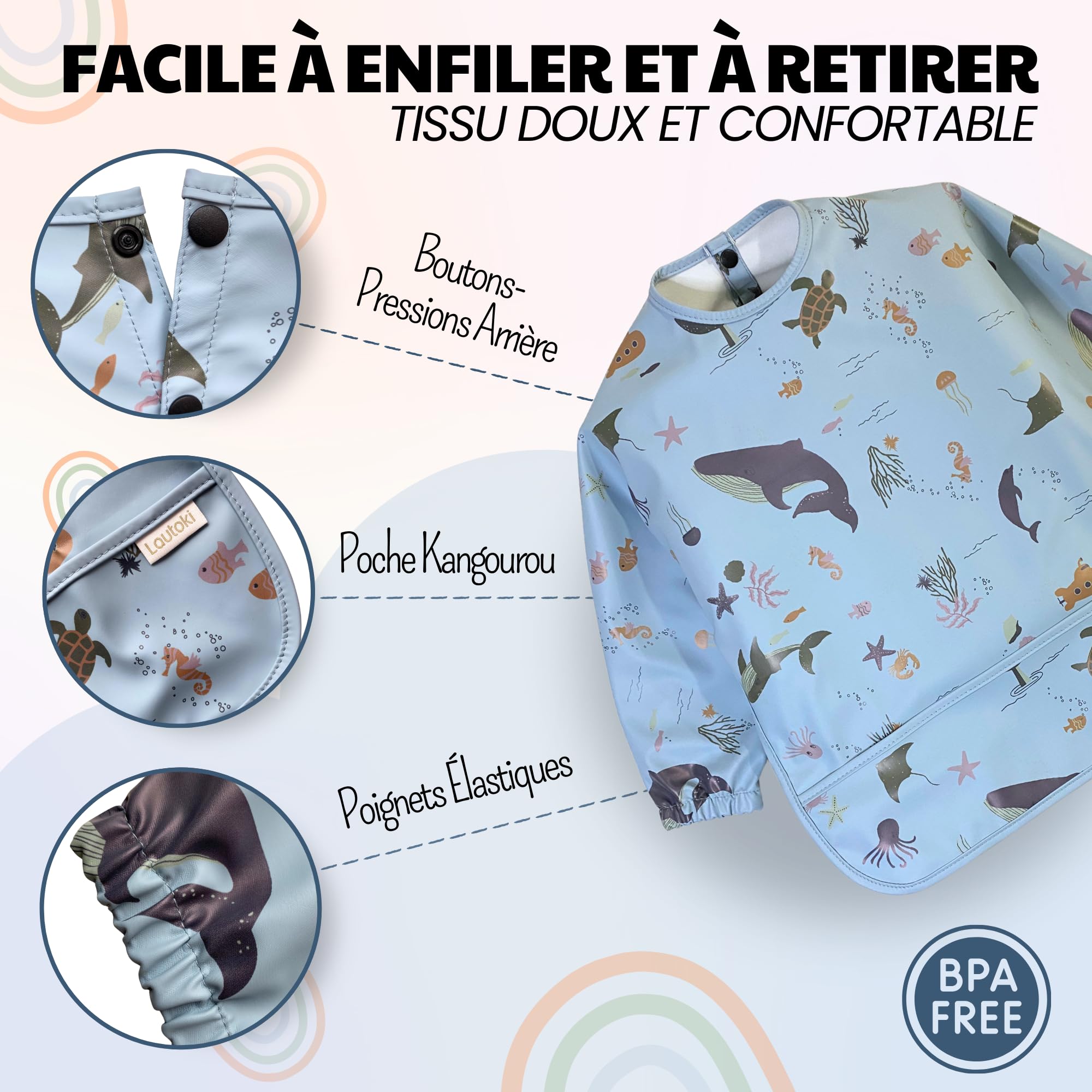 Bavoir manches longues bebes + Sac étanche | 12-36 mois | Sans BPA | Bavoir imperméable bébé | BLW | Bavoir manche longue | Bavoirs bebe | Bavoir tablier bébé