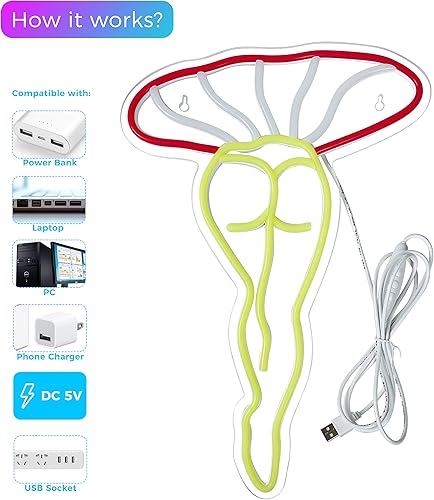 Miniatura 3 de Señal de neón con luces LED de noche con diseño de hongo de señora con conexión USB, letrero de neón para hombre, cueva, hogar, bar, dormitorio,