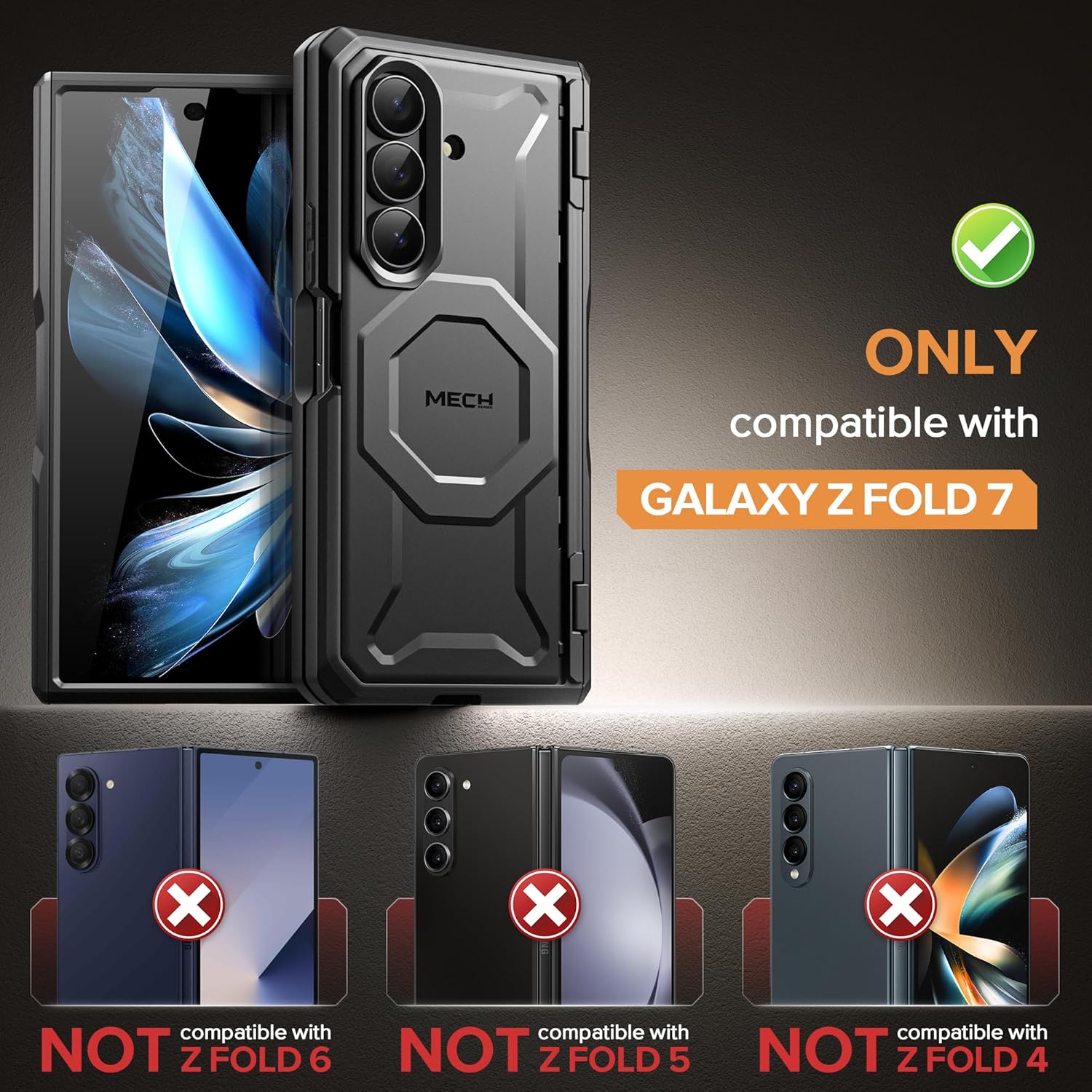 TONGATE for Galaxy Z Fold 7 Case with Privacy Screen Protector, [Compatible with MagSafe][Anti Spy] Shockproof Phone Case, Built-in Stand & Belt Clip & Hinge Cover for Samsung Z Fold 7 2025, Jet Black - Image 2