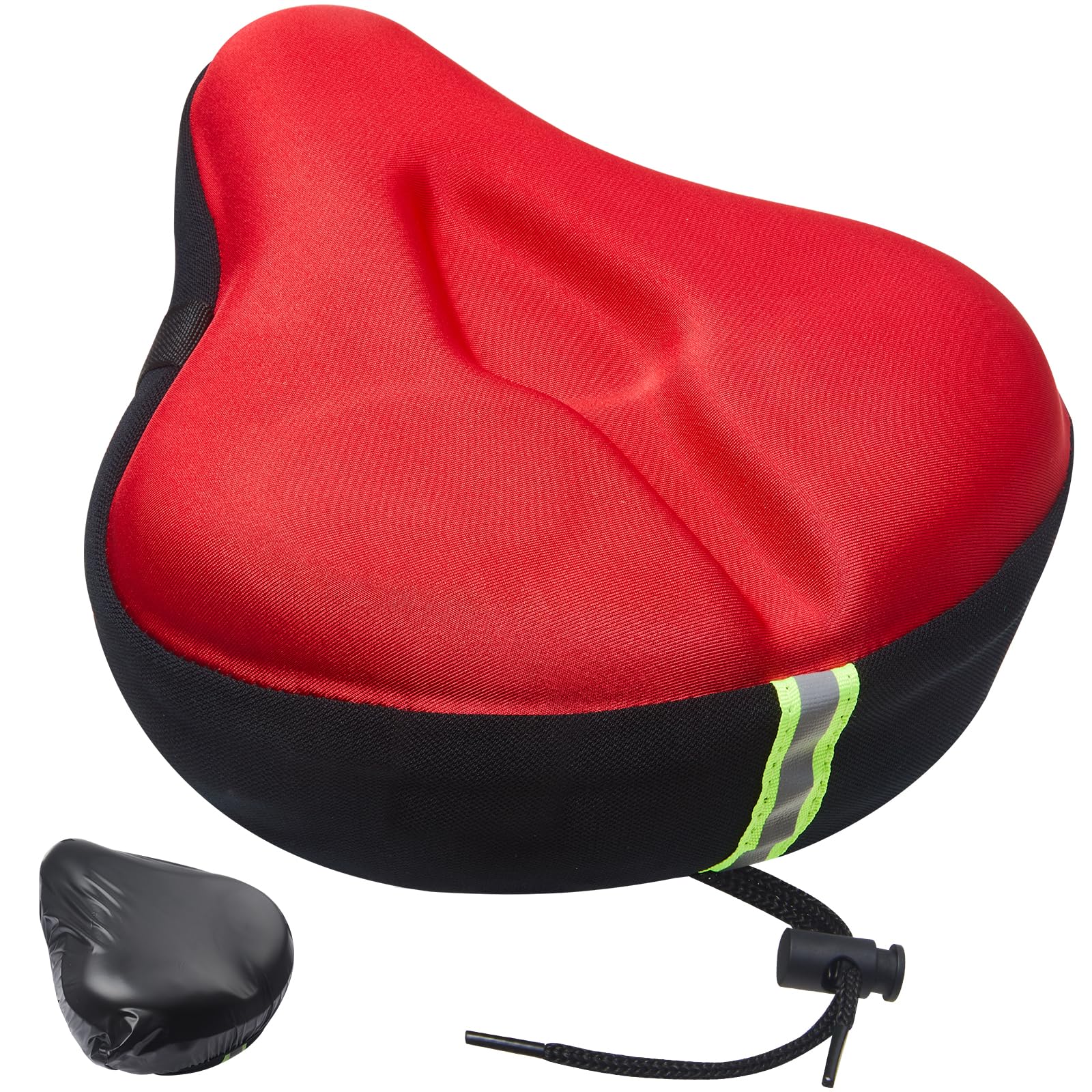 Zacro Exercise Bike Seat Cushion - Wide Gel Bike Seat Cover Extra Comfort, Bicycle Seat Cushion Compatible with Indoor Bike, Spin Bike, Exercise Bike, Outdoor Bikes, with Waterproof Cover, Red
