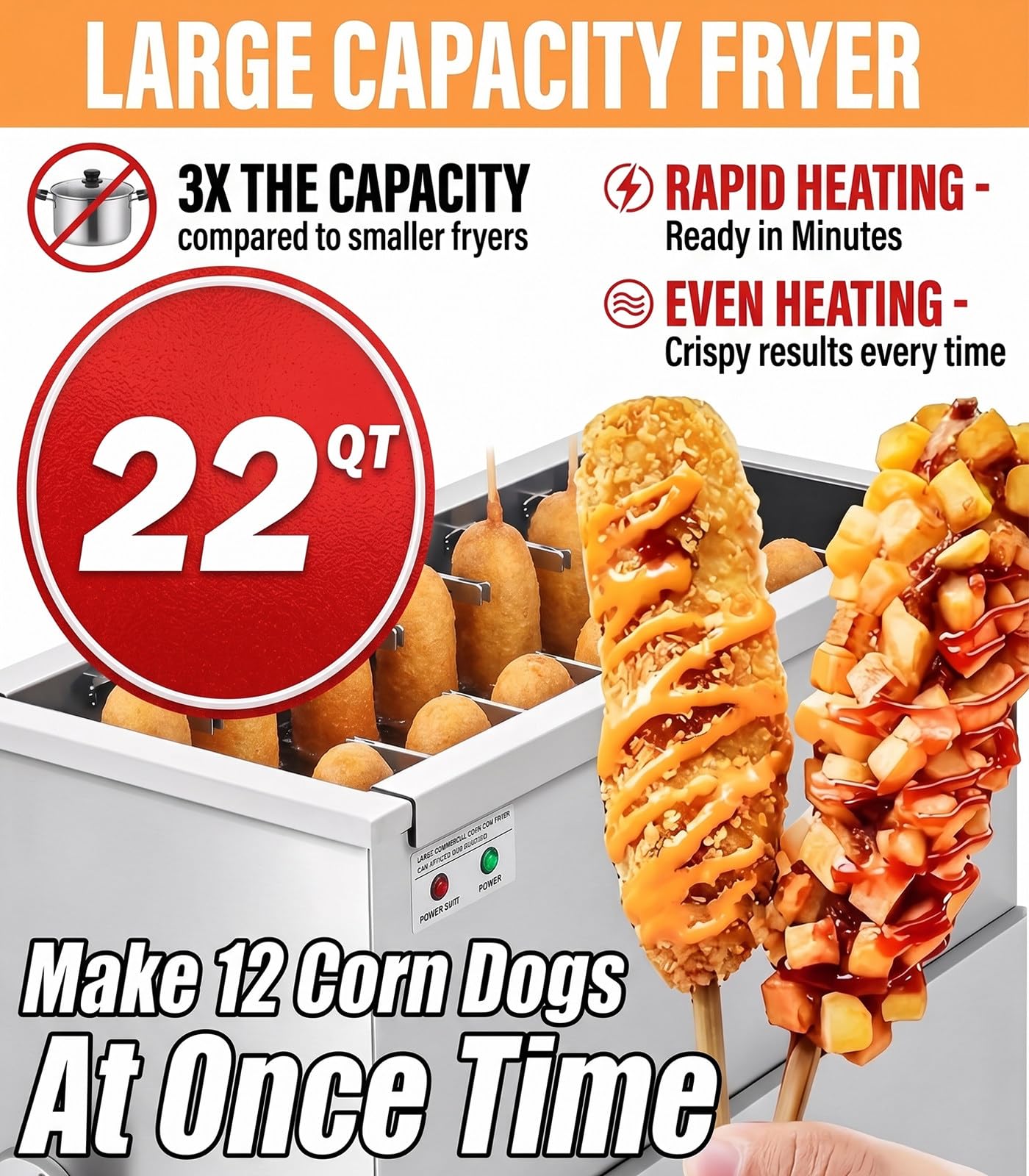 Profesjonalna frytownica gastronomiczna 25 l – urządzenie do smażenia hot-dogów na patyku (np. typu corn dog) – obsługa 12 sztuk jednocześnie – elektryczna