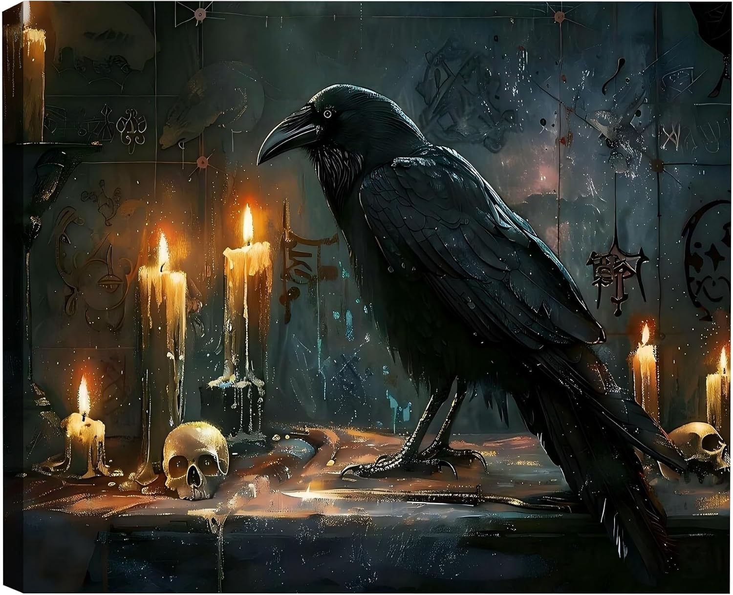 Skull Crow Dark Academia Decor Canvas Print 24x36