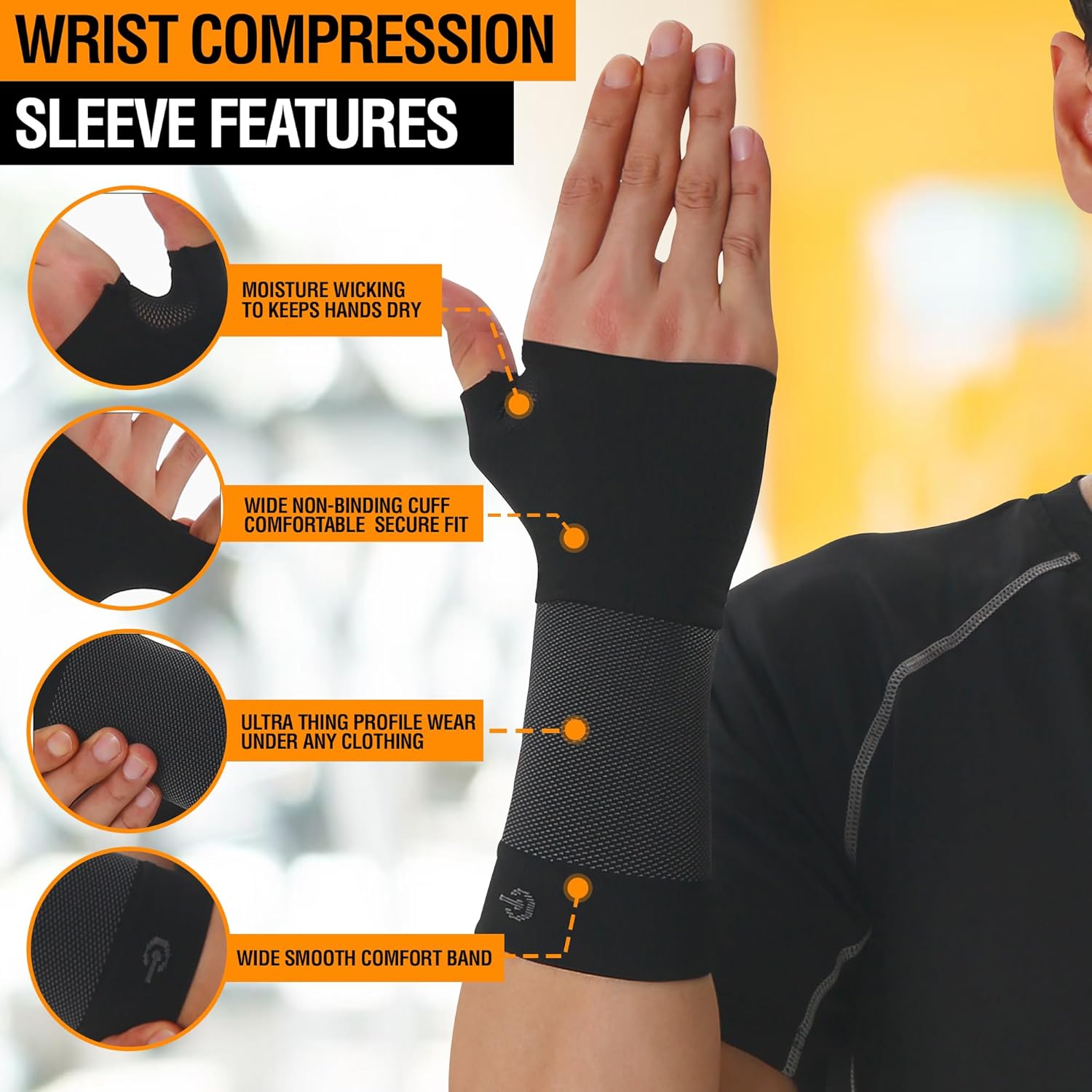 Doc Miller Compression Wrist Sleeve – 20-30 mmHG Hand Brace for Carpal Tunnel, Arthritis, Ulnar Nerve Pain – Orthopedic Thumb Strain Support Gloves for Women and Men, 1 Pair