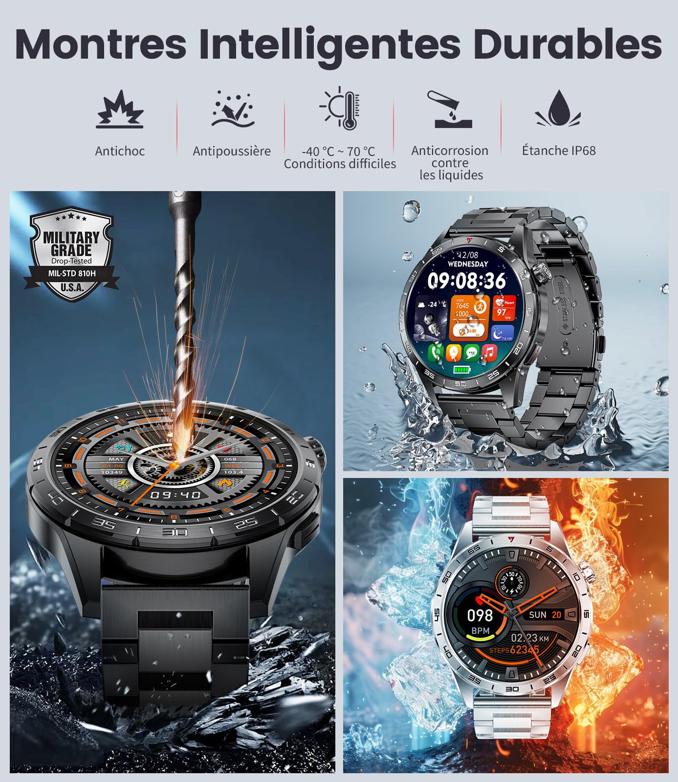 LIGE Smartwatch Uomo con Chiamata e Risposta, 1.43'' AMOLED Schermo Fitness Orologio Uomo, 120+ Modalità Sportive Activity Tracker, Sonno Cardiofrequenzimetro SpO2 per Android iOS, 3 Cinghie