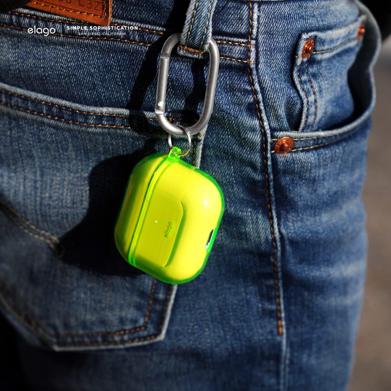 elago Compatible with AirPods 3rd Generation Case Clear, Transparent Clear Case Compatible with Apple AirPods 3, Carabiner Included [Neon Yellow]