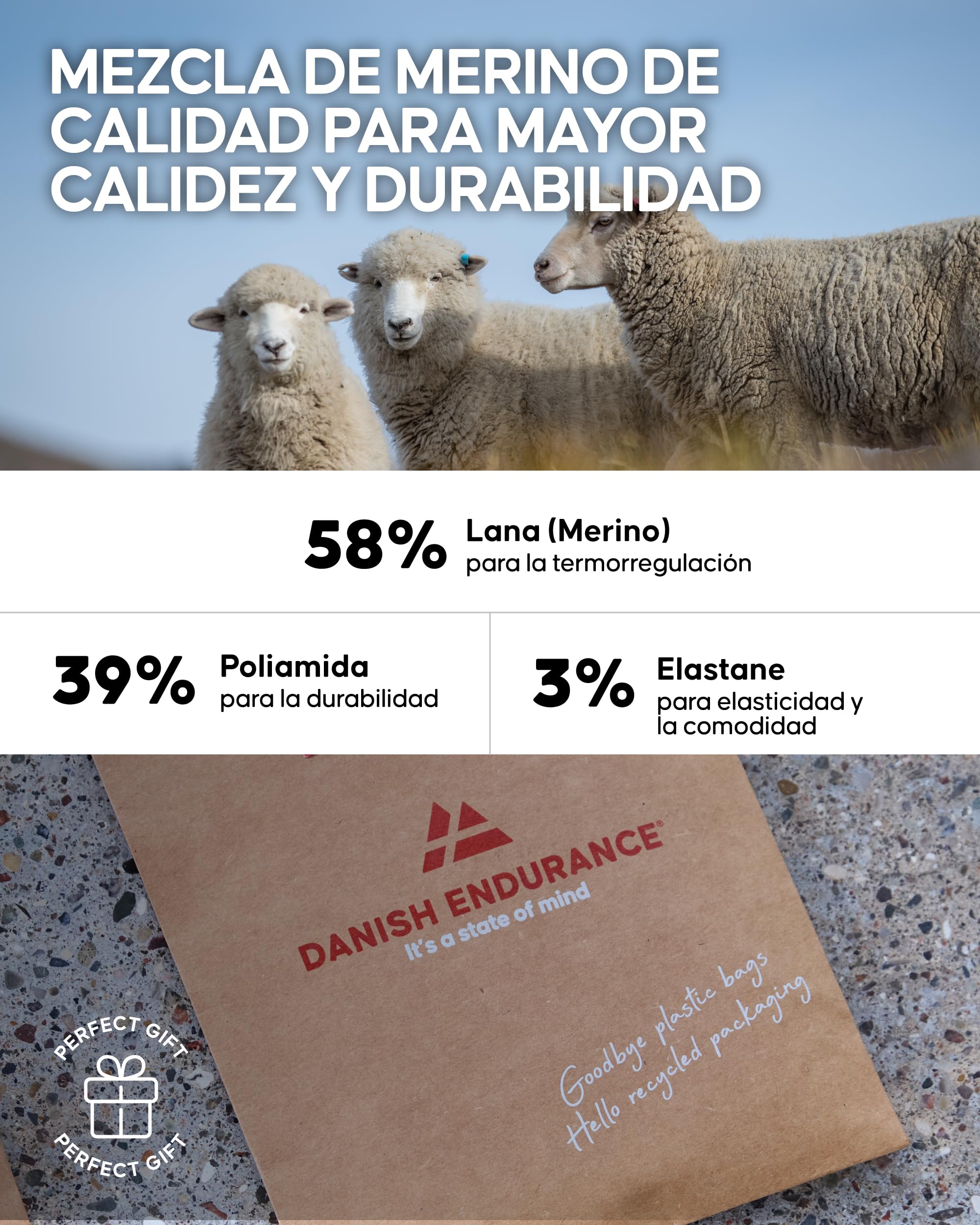 DANISH ENDURANCE Calcetines Ligeros de Senderismo en Lana Merino, Transpirables y Antiampollas, 2 o 4 Pack