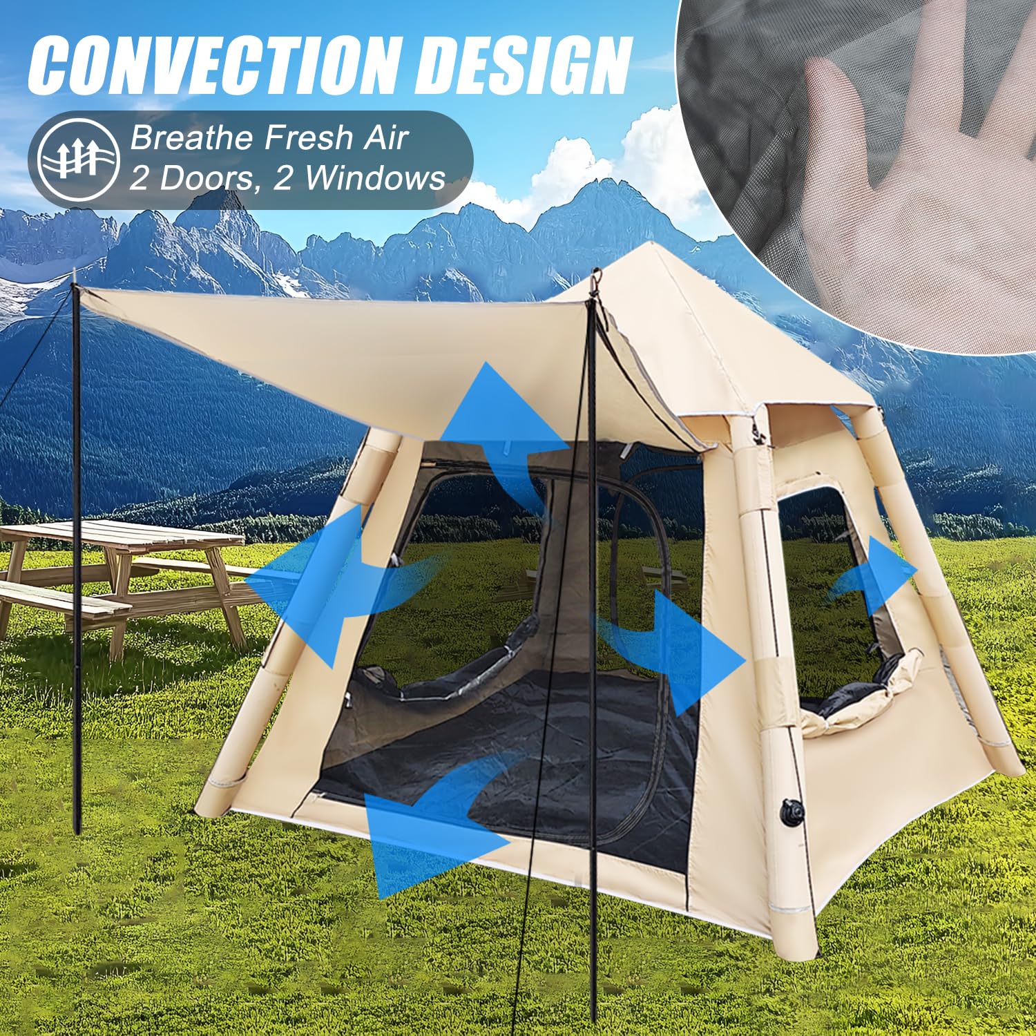 Tenda gonfiabile da campeggio per 4 persone, tenda gonfiabile per esterni con borsa da trasporto, tenda familiare per 4 stagioni, tenda ad aria con pompa, impermeabile e antivento, per campeggio e