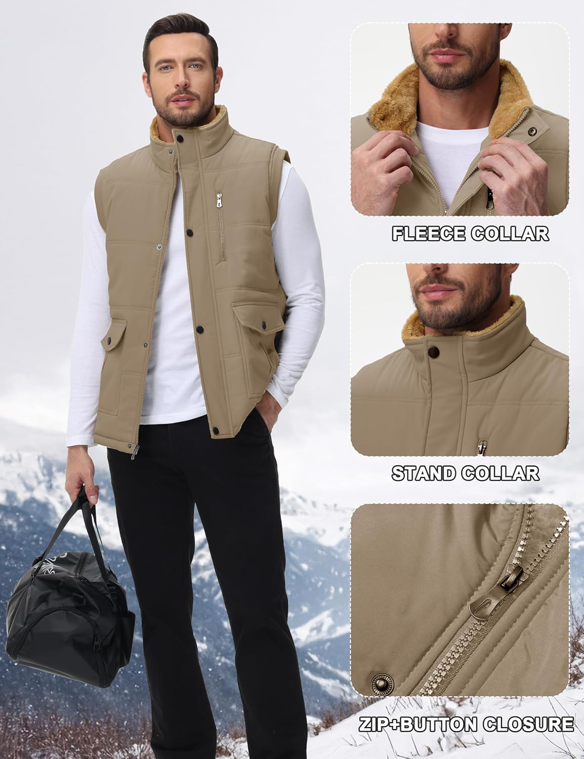 CRYSULLY Men's Winter Outerwear Vests Fleece Lined Sleeveless Jackets Warm Quilted Puffer Vest Casual Sherpa Outdoor Vest - Image 5