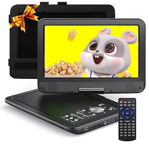 YOTON 12.5" Portable DVD Player for Car, portable DVD player for kids with 10.5" HD Swivel Screen, 1.8m Car Charger, Rechargeable battery, Support 4-6 Hours play time, USB/SD Card[Not Support Blu-Ray]