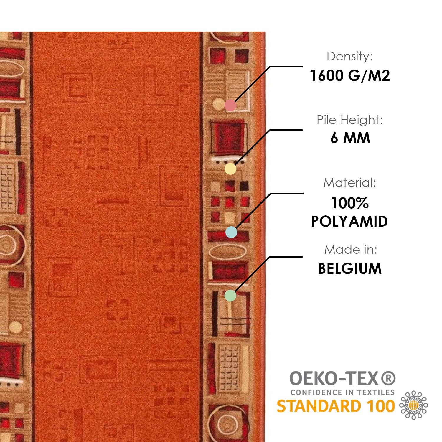 Carpeto Rugs Tappeto Cucina Antiscivolo Lavabile Moderno a Pelo Corto - Tappeto per Cucina Moderni - Tappeto Corridoio - Tappeto Passatoia Cucina - Arancione Beige - 67 x 525 cm