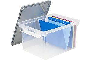 Storex Clear-View File Tote with Lid and Locking Handles