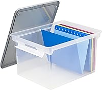 Vista 1 de Storex Portable File Tote with Locking Handles, Letter/Legal Files, 18.5" X 14.25" X 10.88", Clear/Silver
