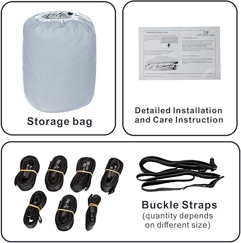 Miniatura 5 de Explore Land Trailerable 600D - Funda impermeable para barco Jon Boat de 18 pies de largo de ancho de hasta 78 pulgadas, color gris