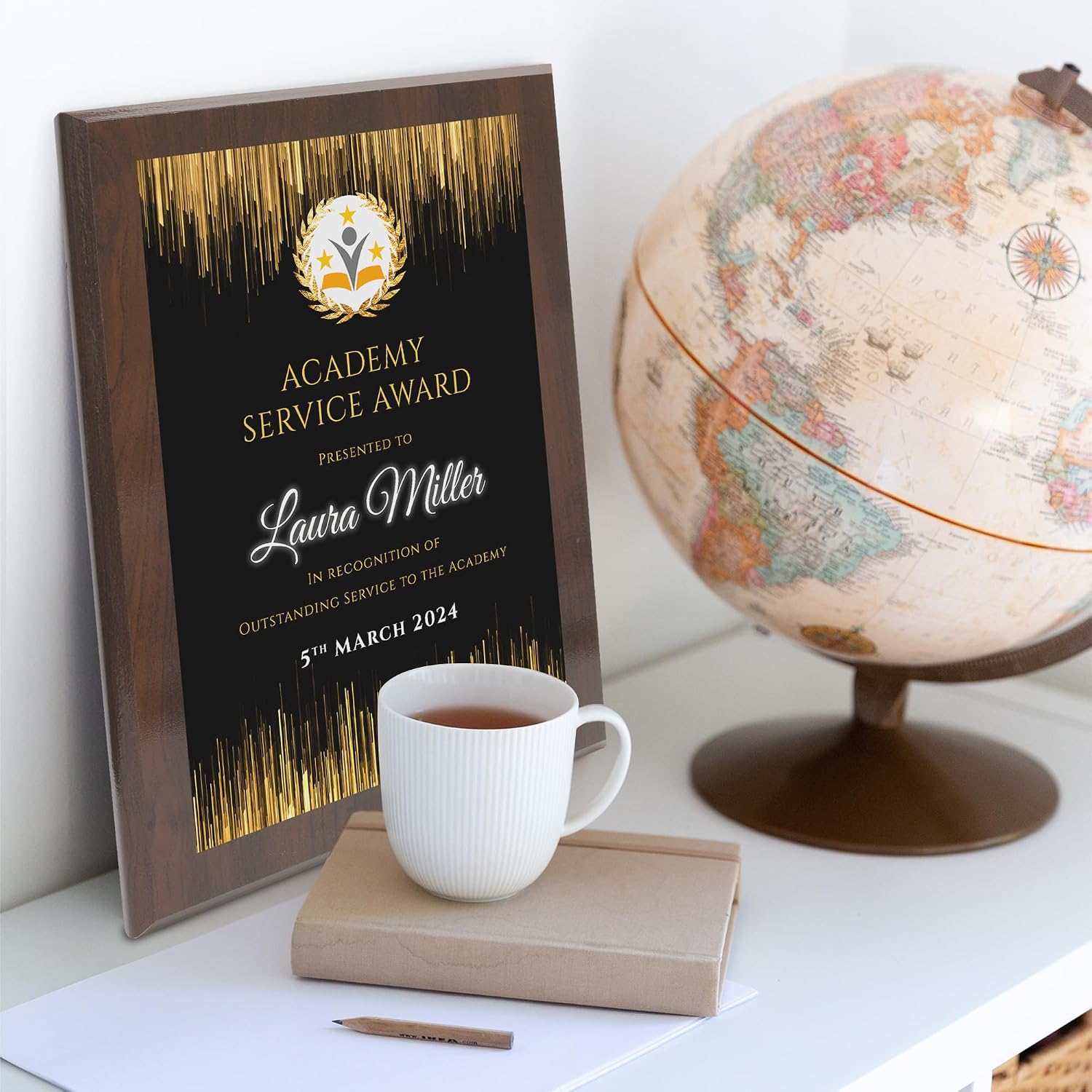 9" x 12" Custom Wall Plaque for Awards and Recognition - High Gloss Mahogany Finish With Keyholed Back for Vertical and Horizontal Hanging, Personalized Office Wall Decor (Design A)