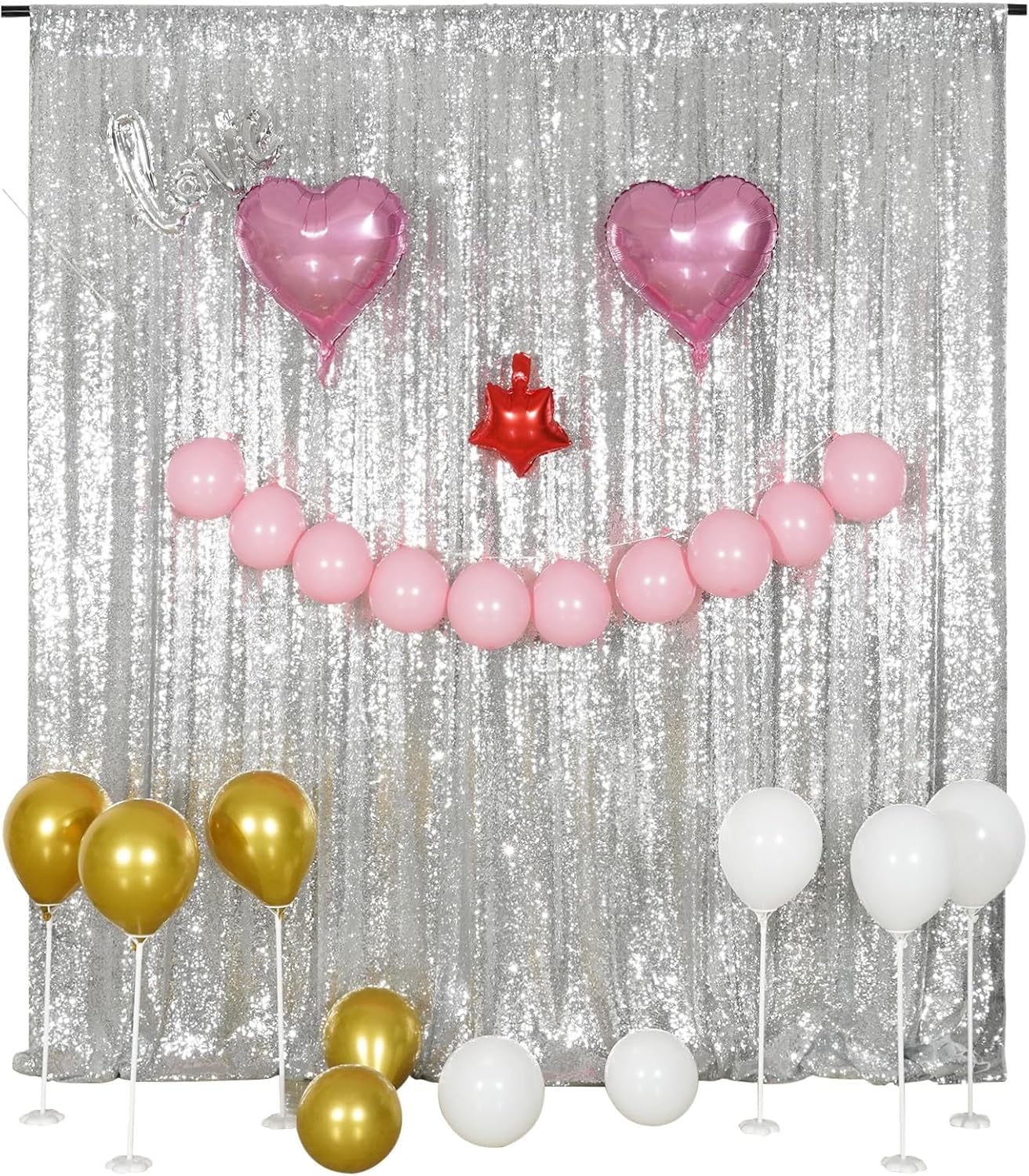 Rideau toile de fond à sequins pour fête de mariage, argenté, 8Ftx8Ft