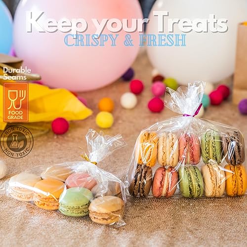 Miniatura 4 de 200 bolsas planas transparentes de 6 x 9 pulgadas para envolver regalos, bolsas de plástico OPP gruesas para bodas, galletas, cumpleaños, pasteles,