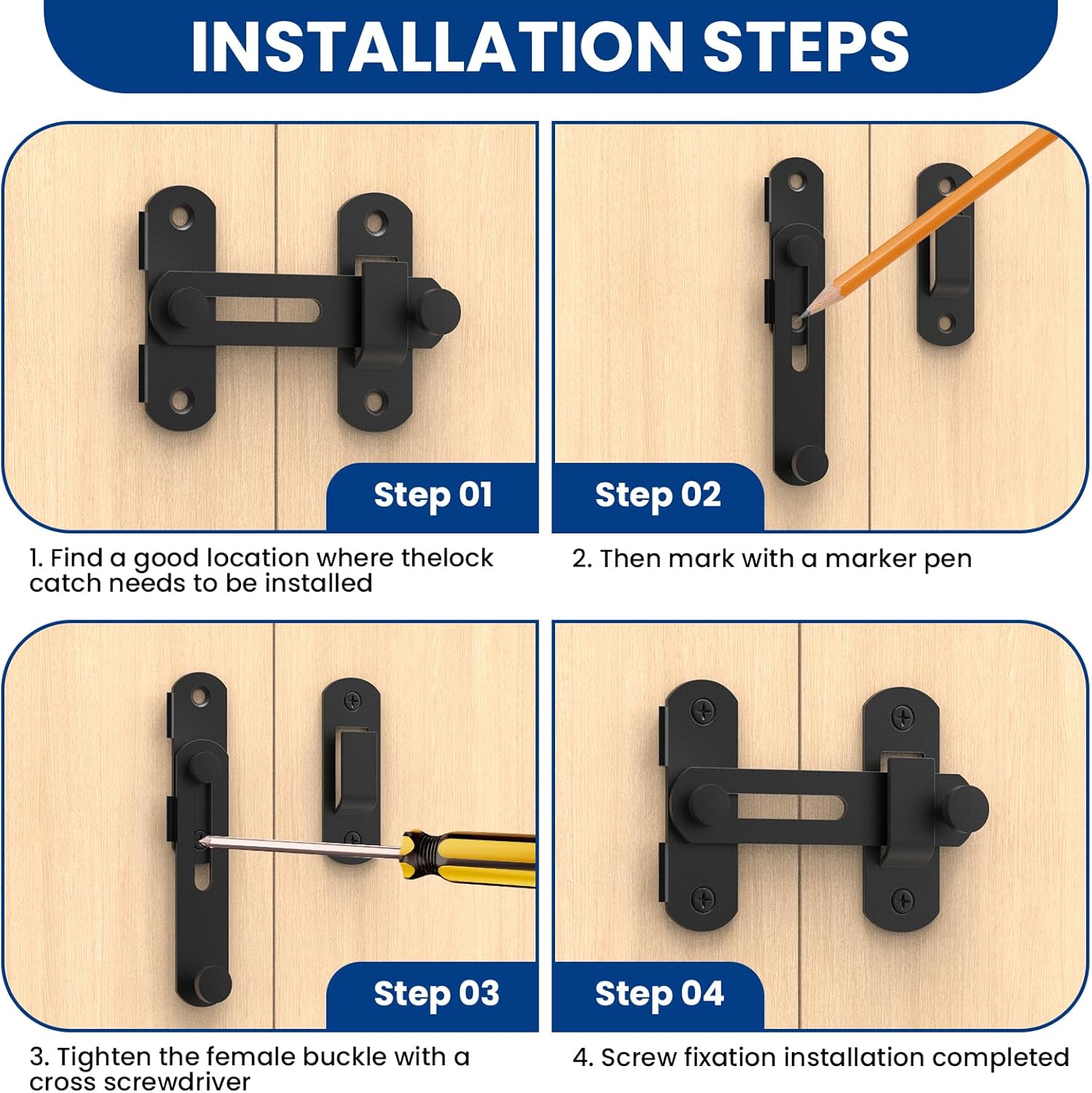 2 Pcs 4inch Stainless Steel Flip Latch, 180° Degree Flip Sliding Barn Door Lock, Safety Door Bolt Latch for Barn Wood Fence Sliding French Doors (Matte Black)