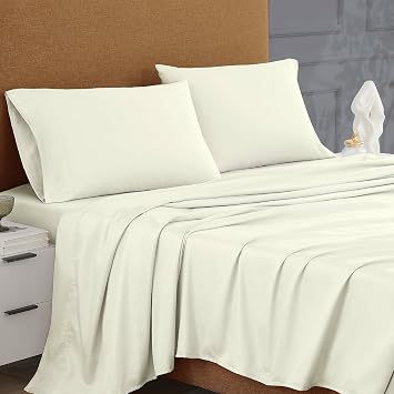 SUPREME ELEGANCE Twin Bed Sheets Set, 600 Thread Count, Sateen, Fresh Ivory