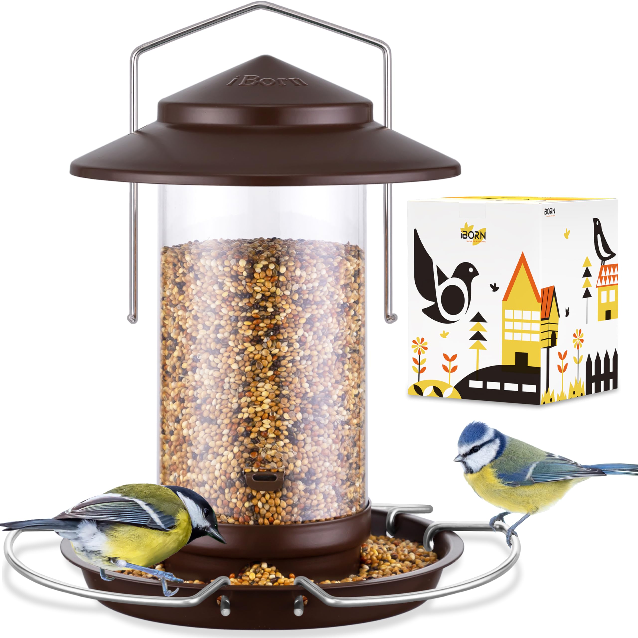iBorn Bird Feeder Metal Squirrel Chew-Proof Bird Feeders for Outdoors Hanging for Cardinal Outside, Holds 1.32LB Seed with 3 Perchs, Bronze (Seed is not Included) â image 1