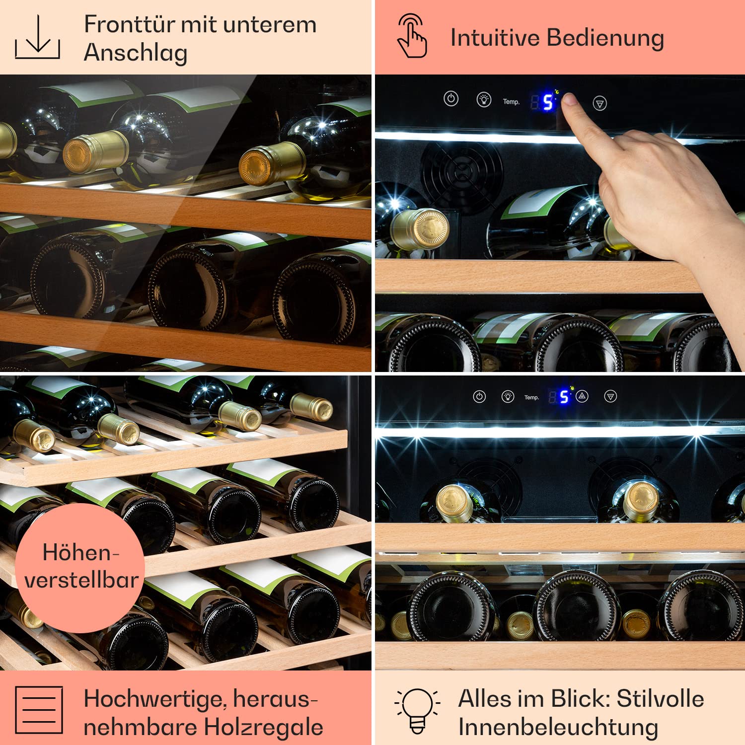 Klarstein Einbau-Weinkühlschrank, 137 L Getränkekühlschrank Schmal, 1 Zone Weinkühlschrank mit Glastür, Indoor/Outdoor Beersafe, Großer Kühlschrank, 5-22°C, 52 Flaschen