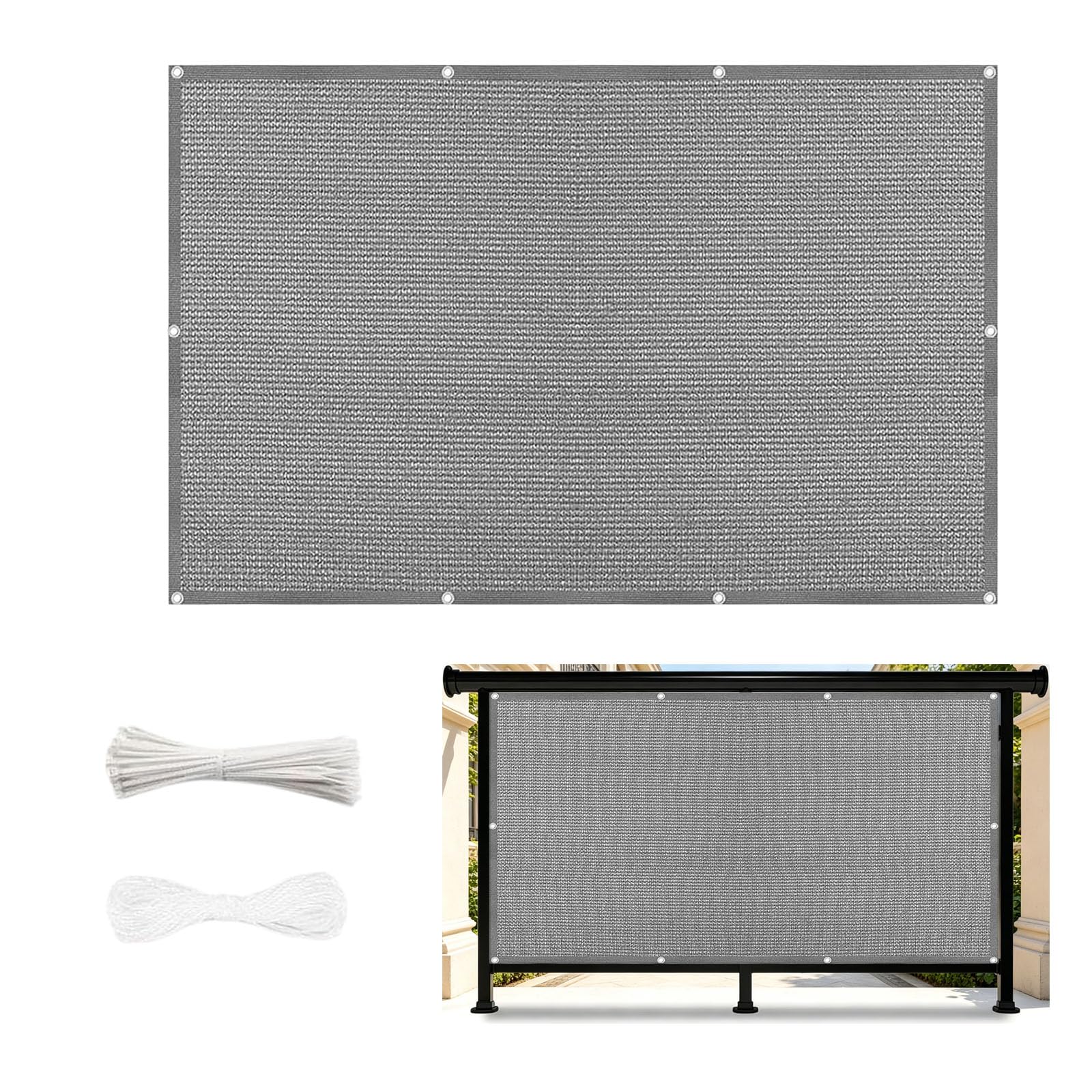 Brise vue balcon contre le vis à vis et le vent solution opaque et anti UV gris 1.4 x 2 m