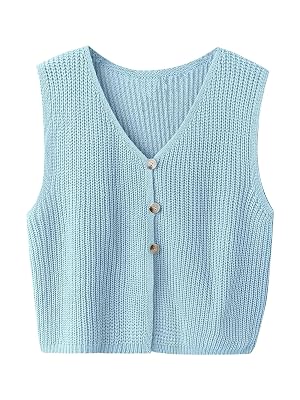 Floerns Womens Plus Size V Neck Sweater Vest Button Up Sleeveless Knitted Pullover Tank Tops