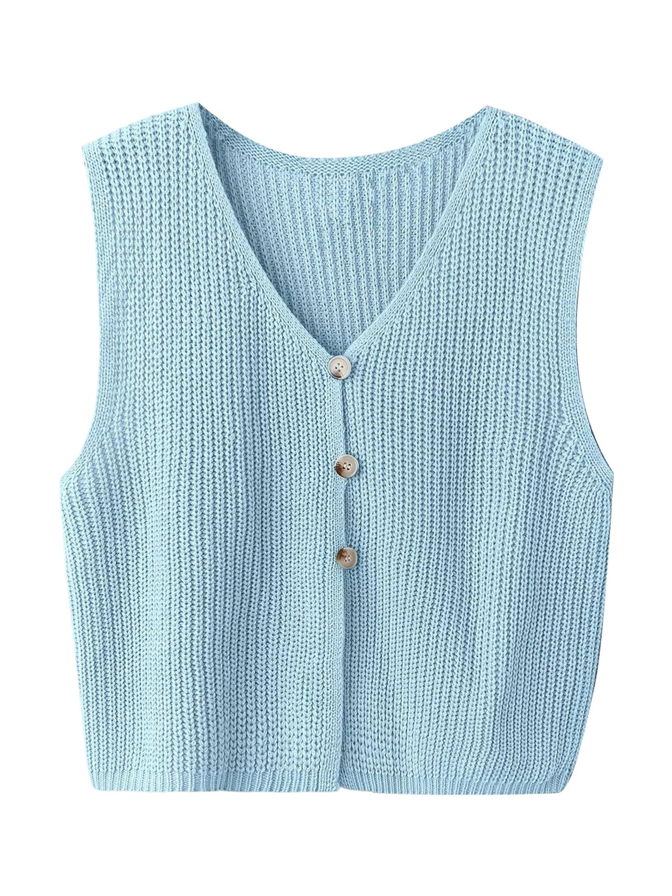 Floerns Womens Plus Size V Neck Sweater Vest Button Up Sleeveless Knitted Pullover Tank Tops