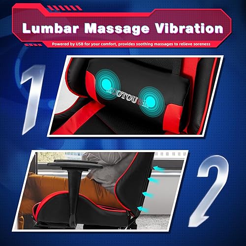 Miniatura 37 de ECOTOUGE - Silla para juegos de PC con reposacabezas y almohada lumbar, silla ergonómica de escritorio de oficina de carreras de piel sintética