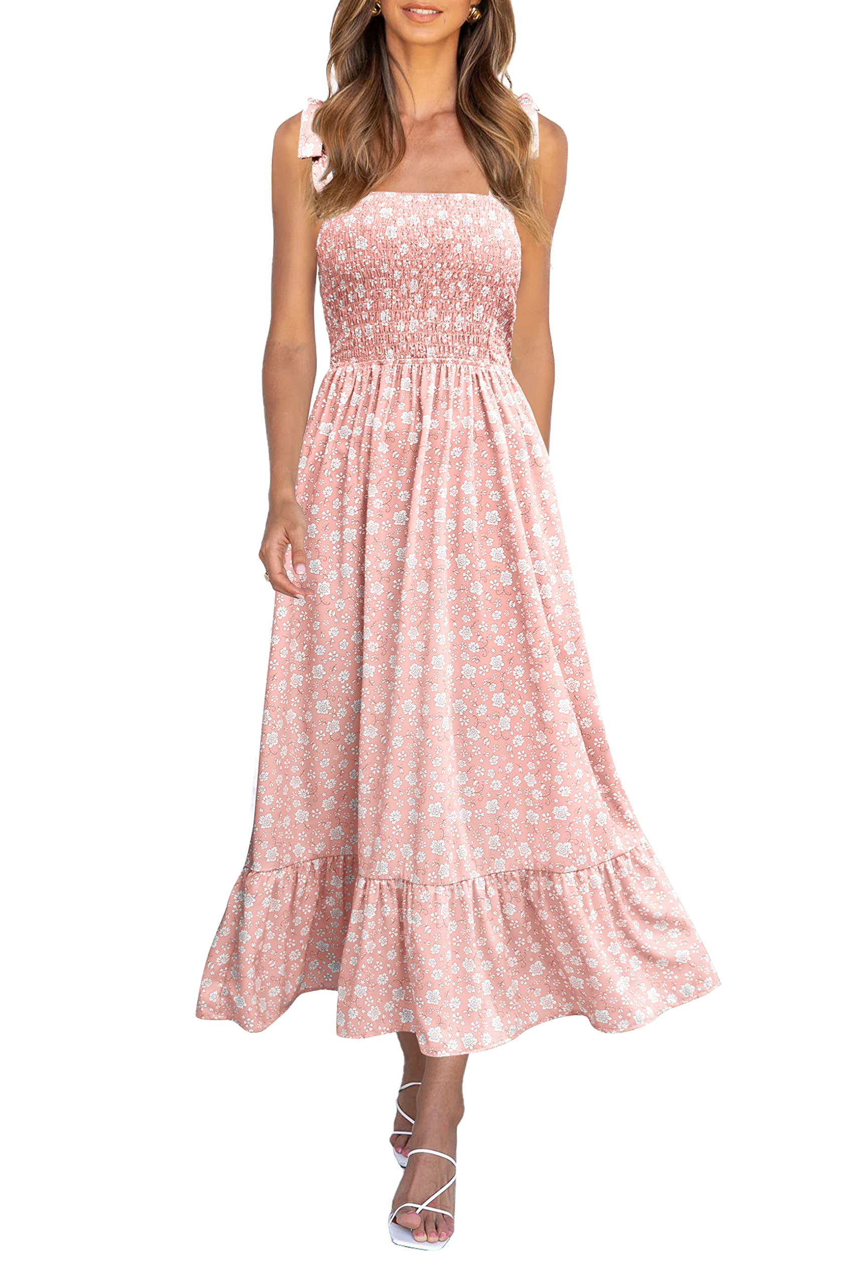 Imily Bela Womens Summer Smocked Maxi Dresses Floral Boho Beach Sundress