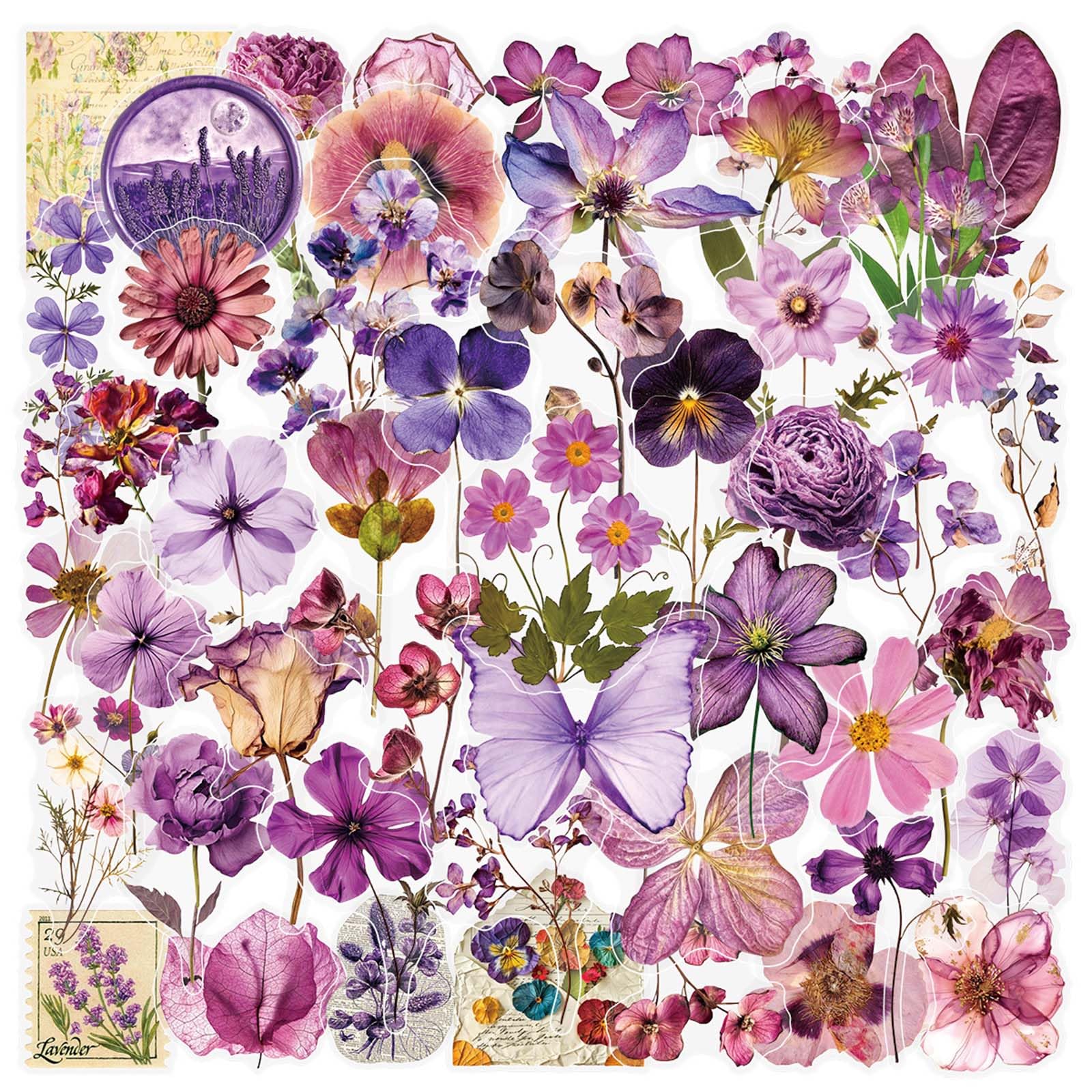 Flora Scrapbook Stickers Aesthetic Flower Sticker Purple