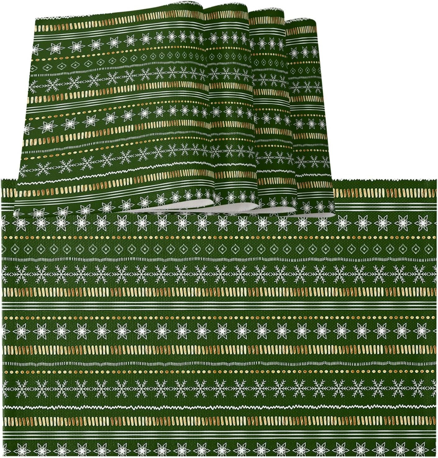Green Christmas Placemats for Dining Table Set of 6, Cotton Linen Cloth for Square