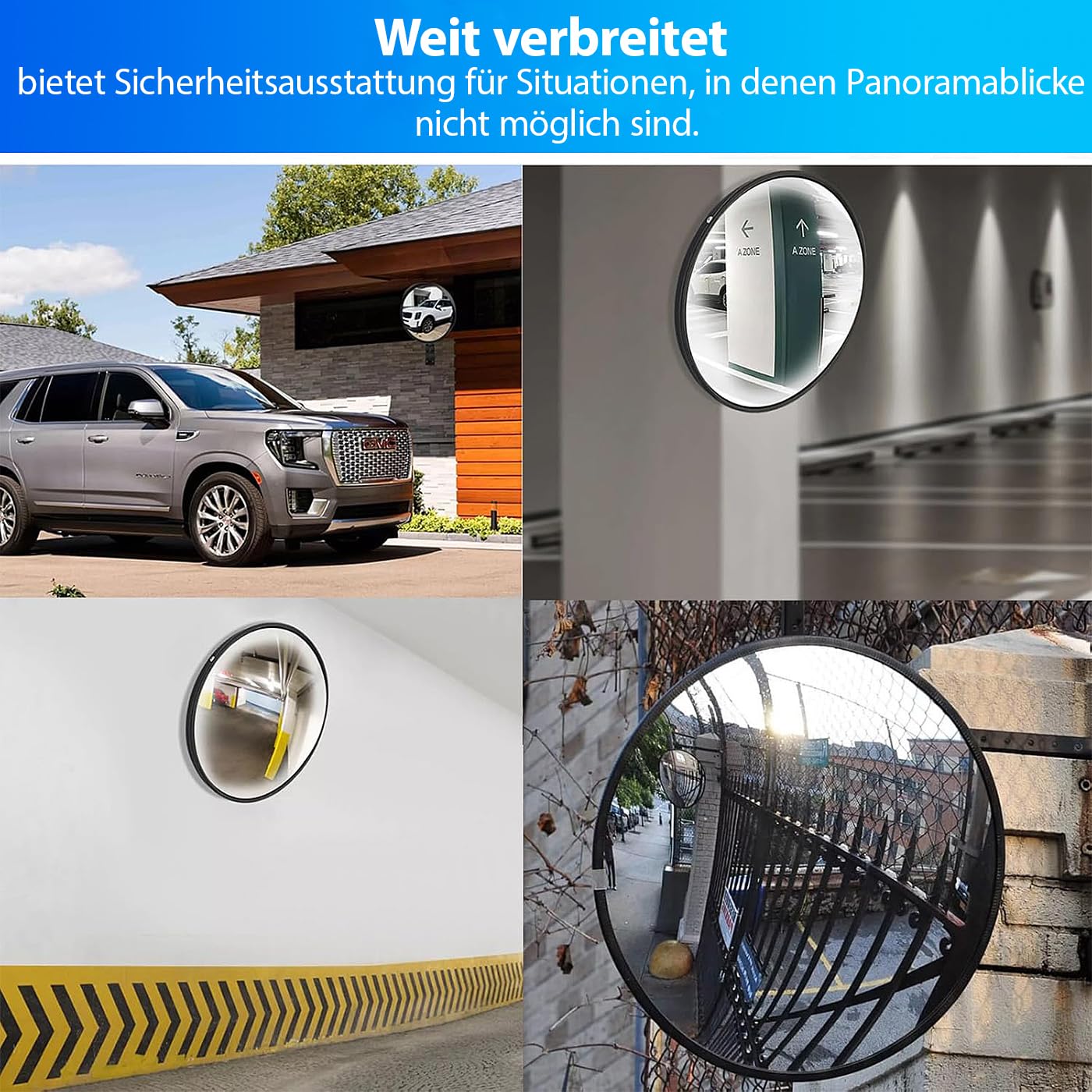 60 cm Konvexspiegel Schwarz – Verstellbarer Verkehrsspiegel für Innen- & Außenbereich – Weitwinkel Acrylspiegel für Garage, Einfahrt, Straße, Lager & Büro (60cm-Schwarz)