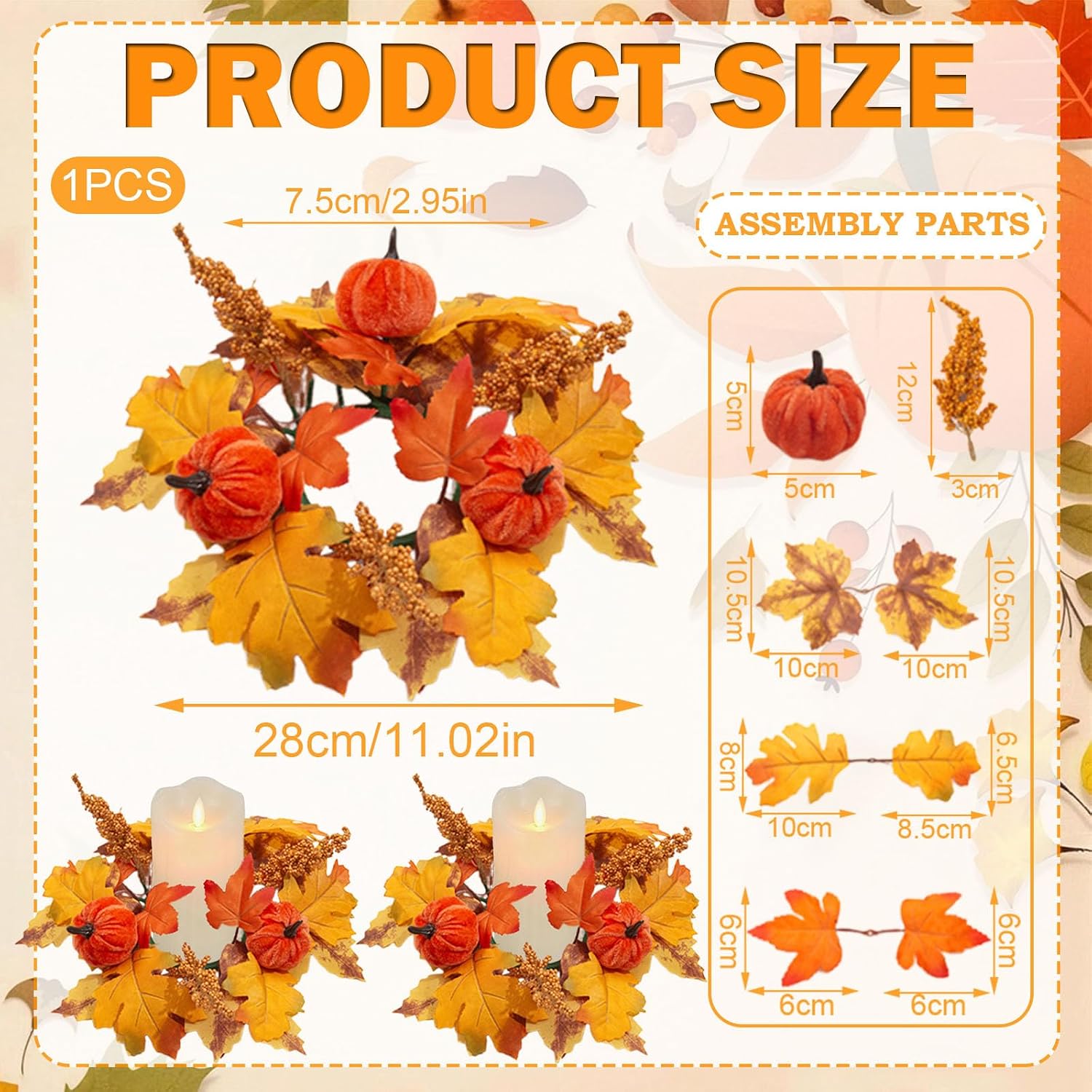 1 Pcs Fall Candle Rings Wreaths Thanksgiving Table Centerpieces