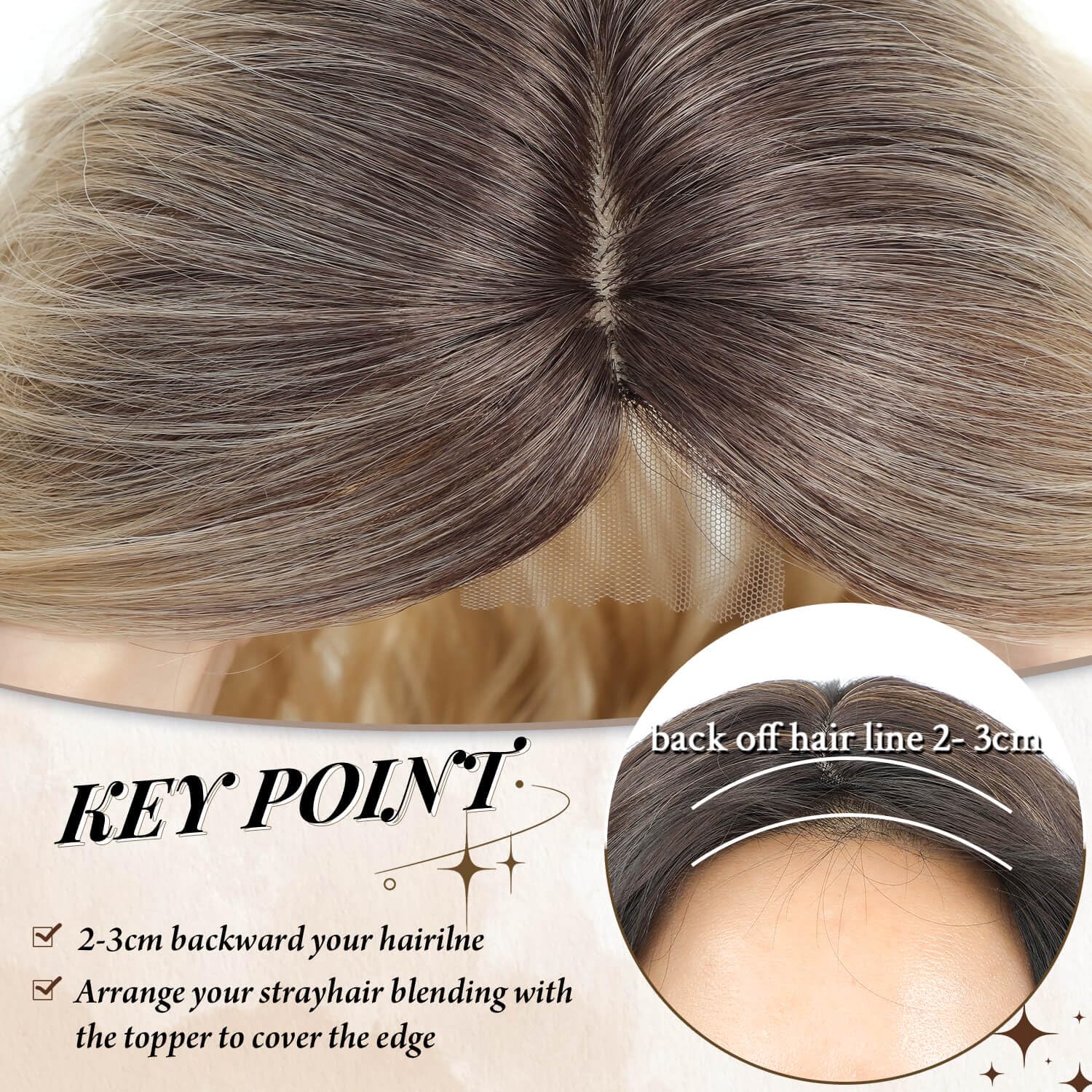 Ms Taj Haarteile für Damen, 40cm Blonde with Dark Root Welliges Synthetik Haarteile für Frauen mit dünner werdendem Haa Haarteil