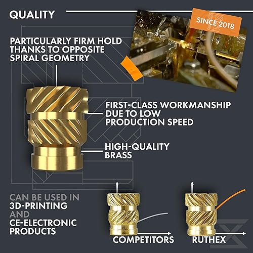 Vista 50 de ruthex Insertos roscados de 1/4 de pulgada – 20 piezas RX-1/4"-20x12.7 Insertos de latón para piezas de plástico – Tuercas moleteadas en pulgadas