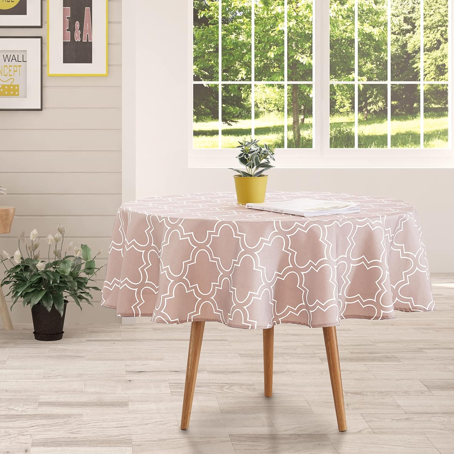 Tovaglia Antimacchia SUCHDECO Rotonda 150 Cm Tovaglie Da Tavola Impermeabile Con Margherite Bianche