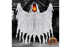 Joliyoou 55" Halloween Hanging Ghost, Eerie Yelling & Light Up Ghostfire Head