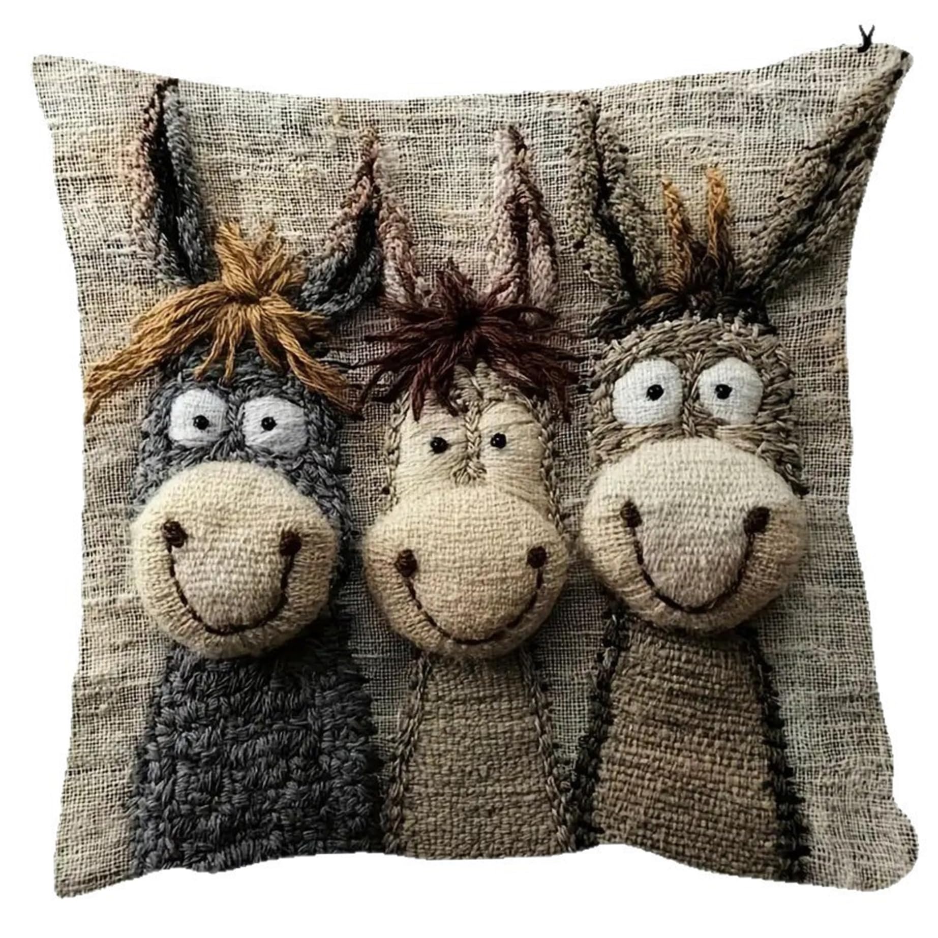 CAKEEYUM Pillow Covers 18x18 Inch Funny Donkey Throw Pillow Covers Animal Embroidery Square Pillowcase for Living Room Bed Decor Patio Car, Throw, 1
