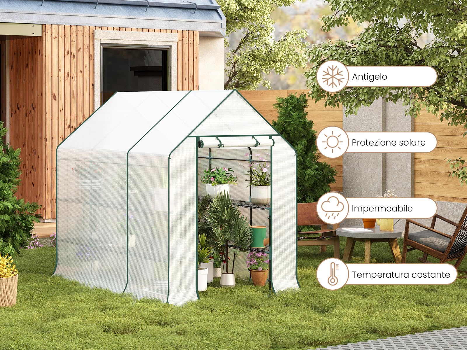 WOLTU Serra da Giardino con Telo in PE Vivaio per Piante Fiori da Balcone e Terrazzo Bianco
