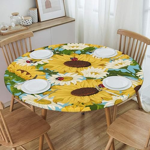 Vista 46 de Delerain Mantel redondo ajustable de bolas de Navidad, mantel redondo impermeable con borde elástico, lavable, para interiores y exteriores, se