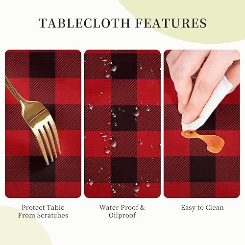Vista 4 de Mantel redondo de tela para decoración de mesa redonda de 60 pulgadas para decoración de mesa redonda de 20 a 47 pulgadas, diseño de cuadros rojos