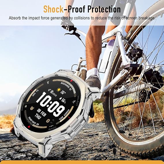 2 Pack Protective Case for Amazfit T-Rex 3 Pro 44mm Cover [Anti-scratch] [Flexible TPU] Case for Amazfit T-Rex 3 Pro 44mm - Black & Transparent