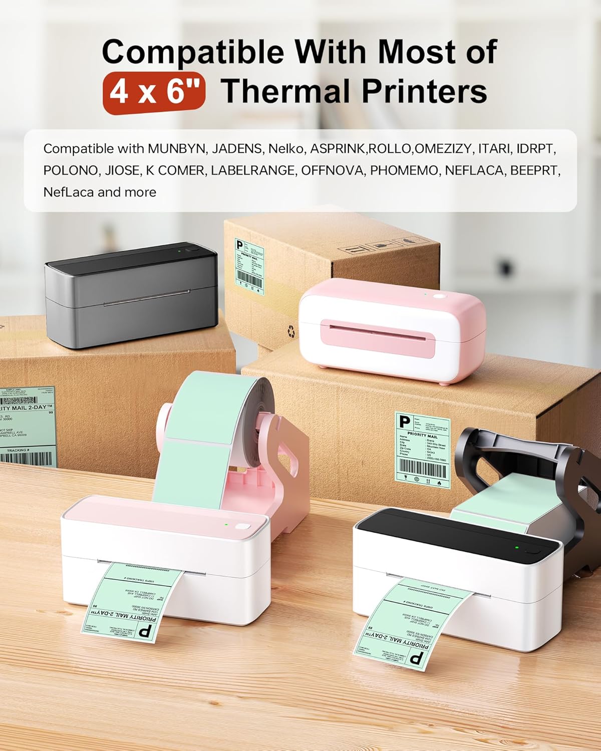 Phomemo 4x6 Thermal Labels for Shipping Label Printer - 500PCS Green Mailing Labels - 4x6 Direct Thermal Label Fanfold Compatible with Rollo,MUNBYN,Nelko,JADENS,POLONO - Water/Oilproof - NO BPA/BPS - Image 5