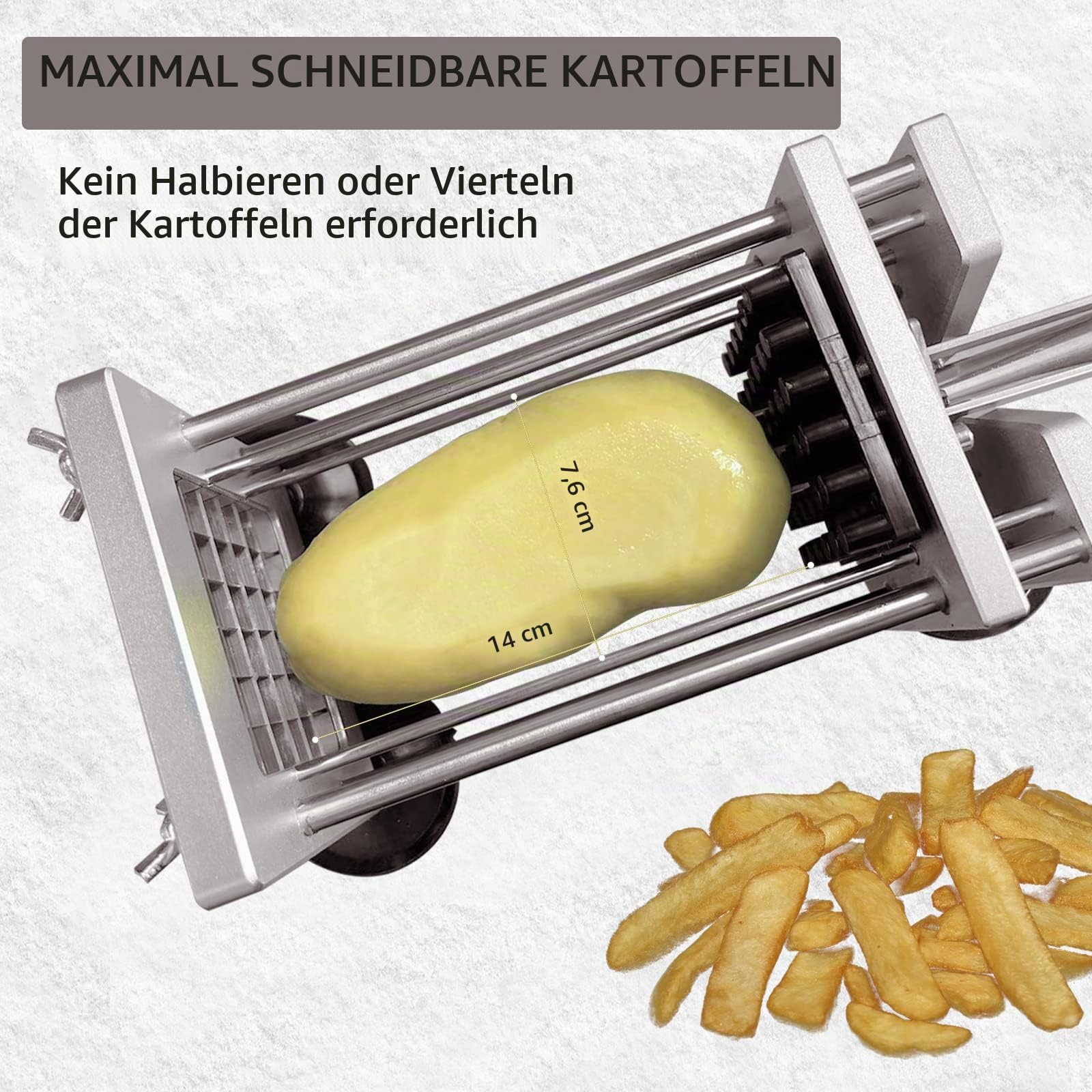 Pommes Frites Schneider, Canirologas Professional Pommesschneider Edelstahl Kartoffelhacker Kartoffelchip Cutter mit 2-Klingen für Kartoffel Karotte Gurke Vegatable