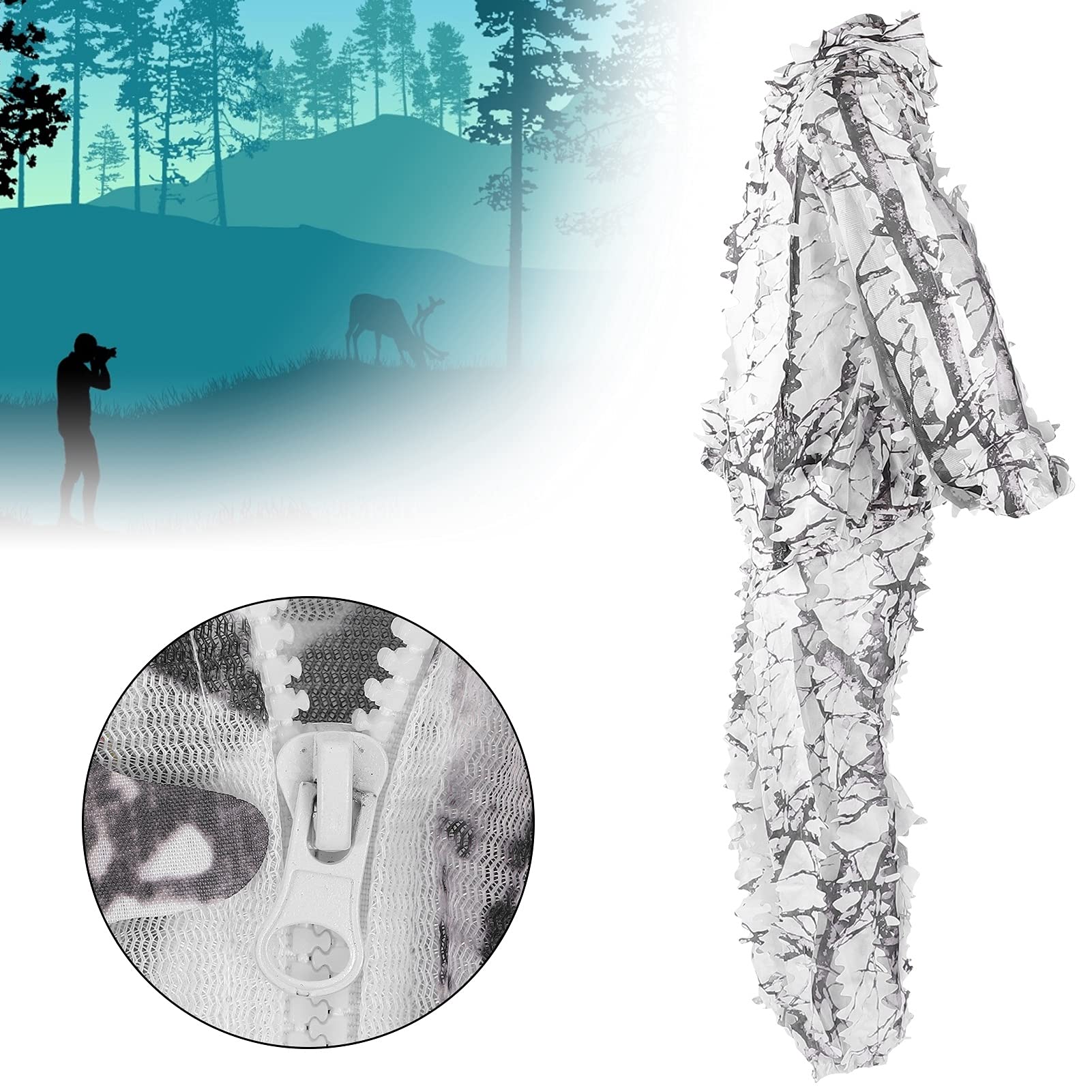 Teror 3D Leaf Suit, Snow Wild Camouflage Ghillie Suit 3D Leaf Kurtka i spodnie Set Ubrania do polowania
