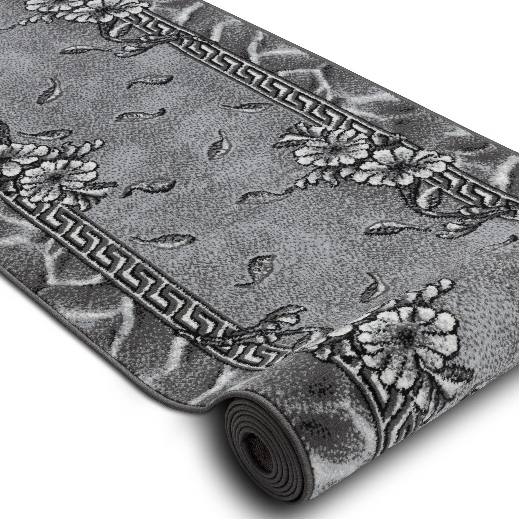 rugsx Tapis de Couloir BCF MORAD Trio pour la Cuisine, Le Hall, Le Couloir, l'entrée, Solide, Classique, Fleurs, Feuilles Gris/crème 60x450 cm